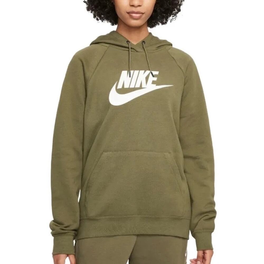 Nike NSW Essential Fleece Pullover Hoodie Olive Green Womens Large BV4126-222